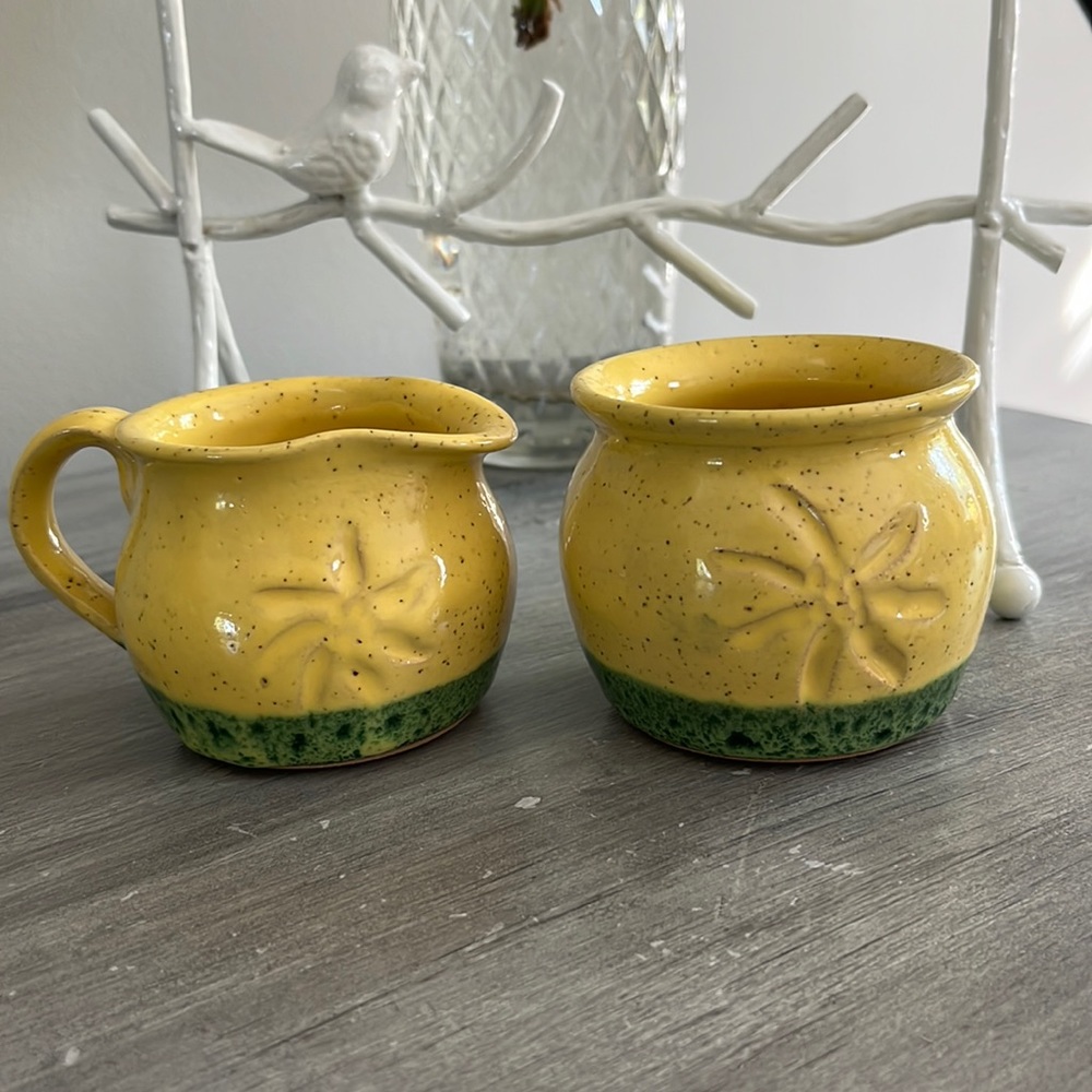 Handcrafted Pottery Sugar and Creamer Set Beach Theme